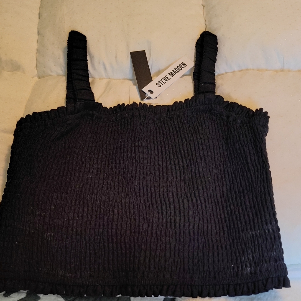 Steve Madden Black Textured Crop Top